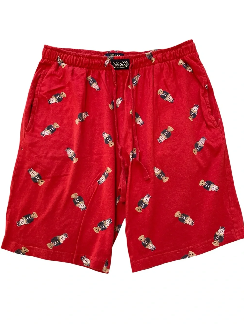 Polo Ralph Lauren Red Jersey Pajama Sleep Shorts w/ All Over Polo Bears M